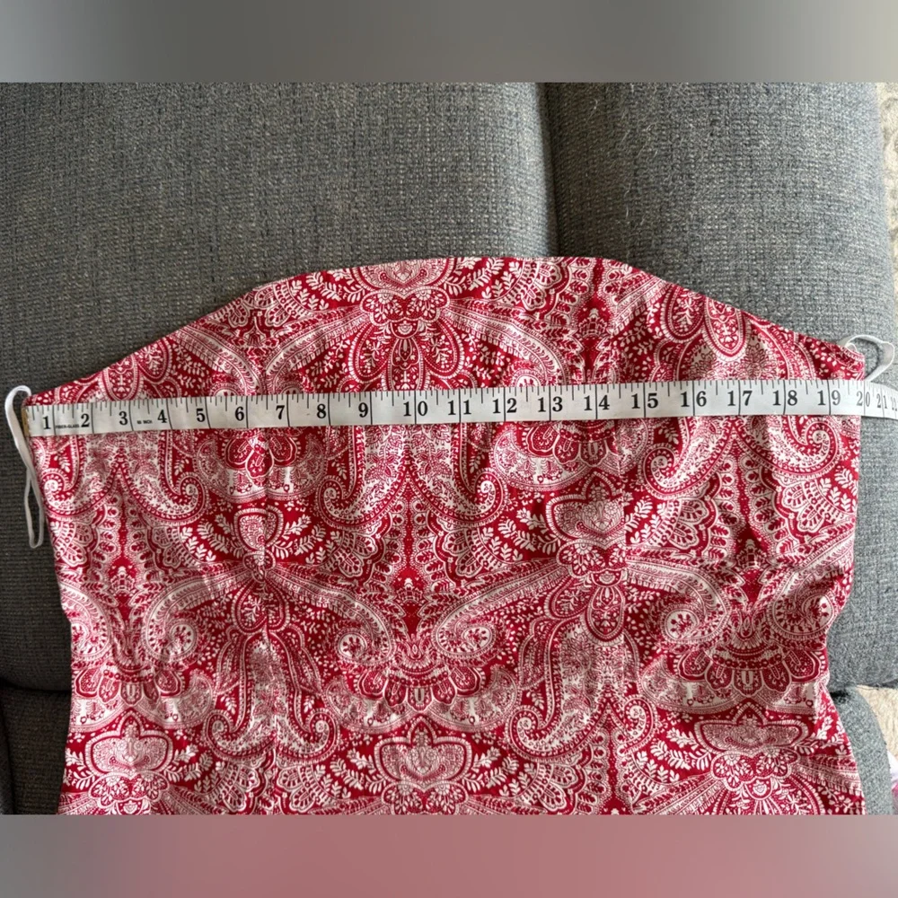 Plus Size 18 Strapless Mini Dress Red and White Paisley Bandana Western - Picture 11 of 13
